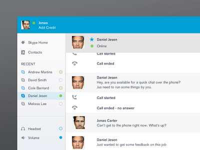 Skype application design flat interface ios skype ui user