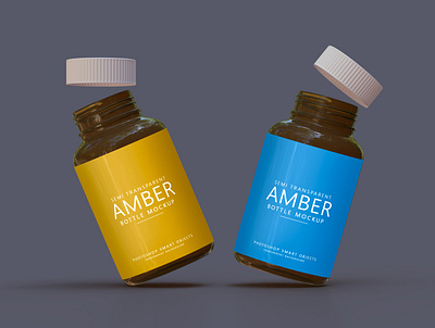 Amber Glass supplement bottle label mockups PSD branding mockup glass bottle psd mockup label design packaging product design