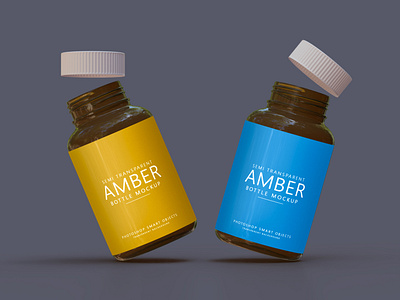 Amber Glass supplement bottle label mockups PSD