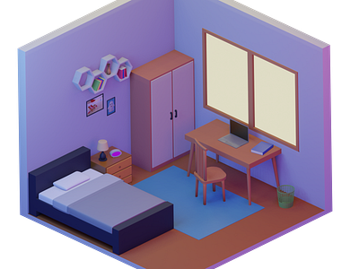 3D Isometric Bedroom 3d blender design graphic design illustration isometric render ui