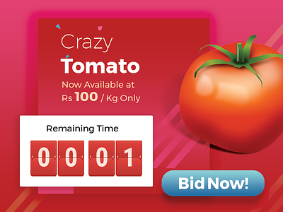 Crazy Tomato Auction auction bid counter gradient illustration marketplace red remaining time time ui webkul