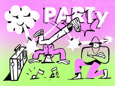 Breakdance Party 2d b boy break breakdancing bright colors character chill cool dance flat friday llustration music party