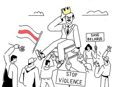 Go Away! Save Belarus! 2020 animated illustration belarus character democracy demonstration flag humour illustration king protest satire zajno