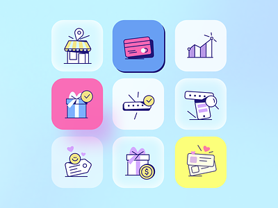 Icons for Altrüus Gifting Platform bright colors character dashboard design emotion gift gift box icon icons illustration present smile zajno