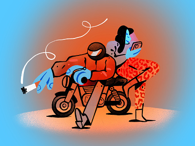 The Bike Illustration bad guys bike biker bright colors character character design cigarette cool girl illustration ipad ipadpro procreate zajno