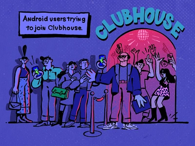 Clubhouse - No Android, iPhone Only android bouncer bright colors character character design club clubhouse dress code humour illustration inspiration ios iphone joke music nightclub procreate ipad pro social vibrant zajno