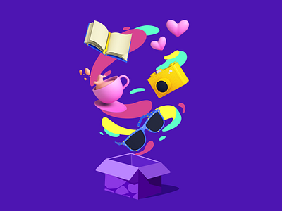 3D Illustration for Altrüus Gifting App 3d 3d illustration altruus art bright c4d character cocktail drink gift heart illustration lively onboarding present skateboard vibrant zajno