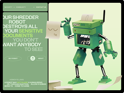 3D Shredder Robot Ad for e-commerce advertisement arnold cinema4d design documentation e commerce fun graphics inspiration kooky paper procreate shredder machine uiux webdesign zajno