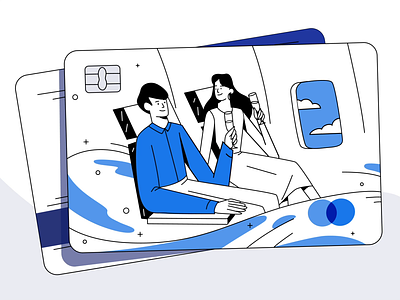 Illustration for a Travel Reward Credit Card Service Website animated character animated illustration animation art bank finance clean credit card design drawing flat flight happy customer illustrated emotion illustration inspiration minimal simple travel vector zajno