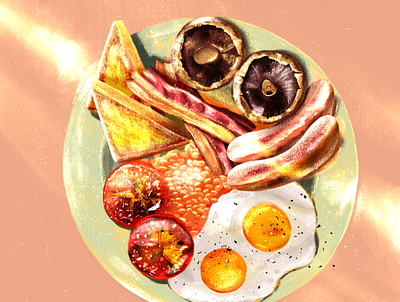 English breakfast bacon beans breakfast breakfast club brunch eggs english breakfast food fry up illustration light mushrooms sausages shadows sunlight toast tomatoes