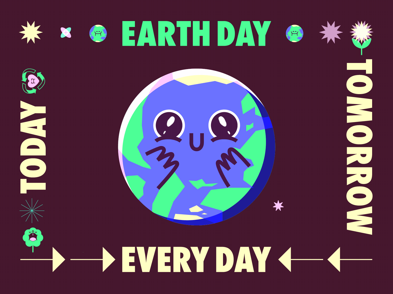 Earth Day Everyday animation character color cute earth earth day eco emojis flat color illustraion motion space stars vector