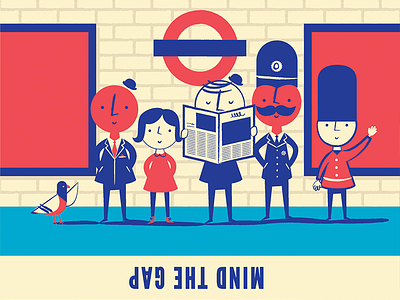 Mind the gap colour crowd gap illustration london mind pigeon policeman red the tube underground