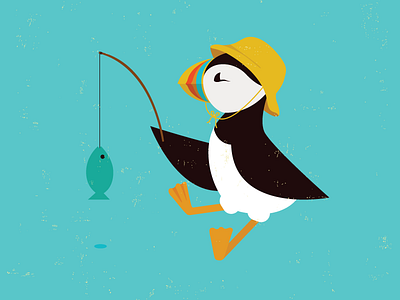 Puffin fishing colour fish fisherman fishing illustration puffin