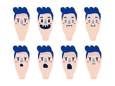 Character Design Sheet animation blue character design emotions eyes face guy hair man mouth playstation