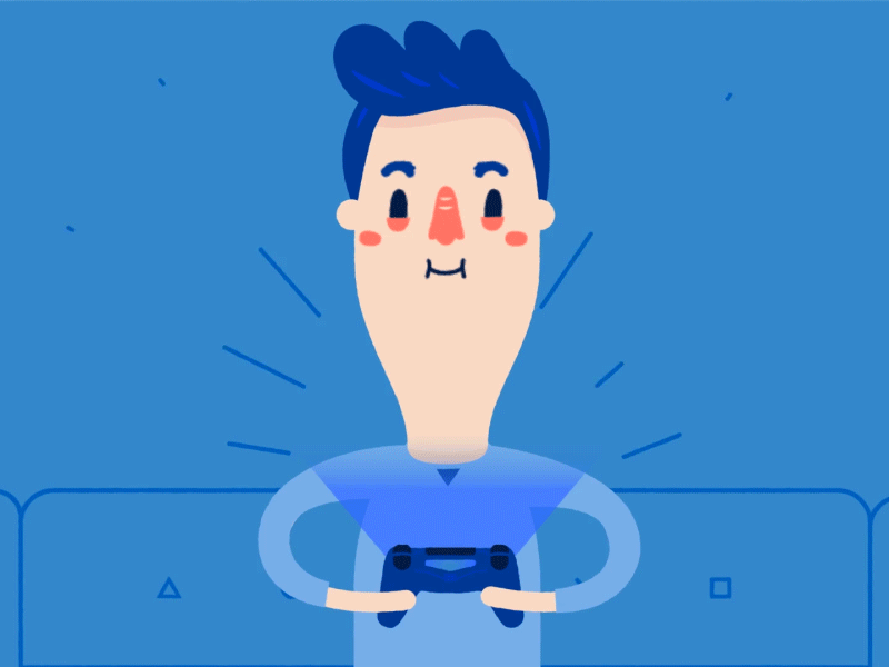 Chuffed animation blue character design chuffed controller emotions excited eyes gaming guy mouth playstation