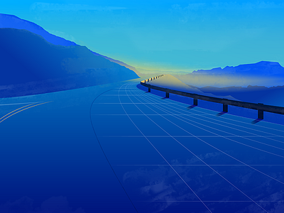 Road blue evening gradients grid illustration light mountains road