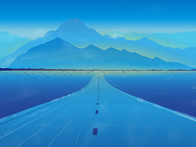 Another road blue evening gradients grid illustration light mountains road
