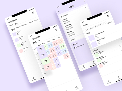 Timetable app app checklist class clean daily design math minimal mobile organisation school student subject subjects task tasks timetable todo ui ux