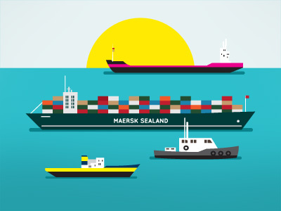 Ships color illustration sea ships