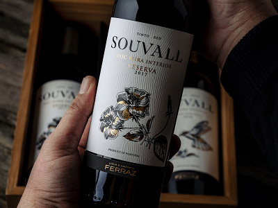 Souvall brand branding design gold illustration packaging wine wine label