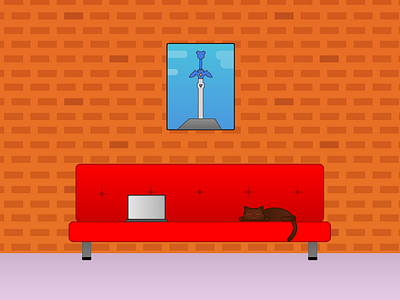 Living Room 2d cat couch ilustration living room space vector zelda