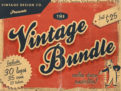 The Vintage Bundle backgrounds badges branding grunge icons illustrator logos retro templates typography vector vintage