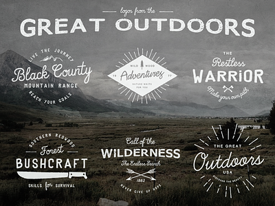 Logos from the Great Outdoors backgrounds badges branding grunge illustrator logos retro templates type typography vector vintage