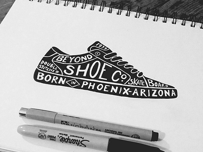 Beyond Shoe Co. calligraphy drawing hand drawn hand lettering ink lettering letters pencil skateboarding sketch texture typography