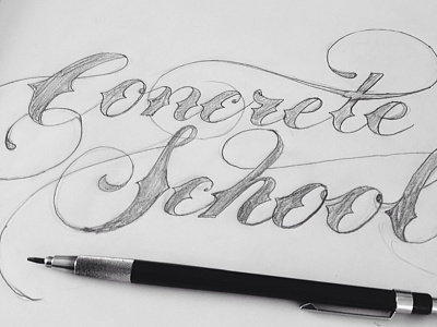 Concrete Schoolyard branding calligraphy ink logo paper pen skateboards sketch tee