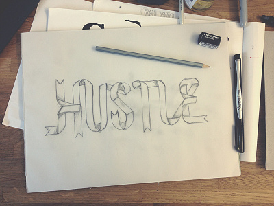 Ribbon Hustle bezier curves brush brushscript calligraphy clothing hand lettering lettering skate surf typography vector