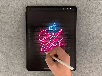 Good Vibes brush calligraphy digital digitalart hand lettering lettering neon neon sign texture typography