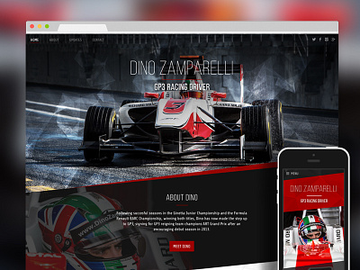 GP3 Racing Driver Responsive Website car driving gp3 header mobile site race responsive rwd sports web web design website