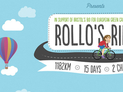 Rollo's Ride campaign charity cycling green hot air balloon illustration loose ribbon rough texture web website