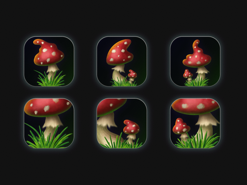 Icons Set for the game with the animation (+ free download link) amanitas animation behance element free free download game gif grass icons mushrooms set