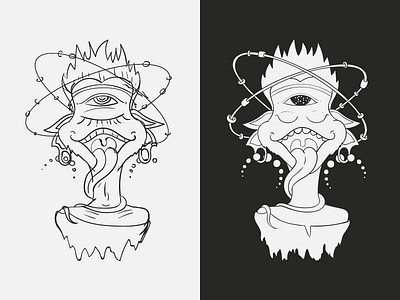 Psychedelic character. Sketch art black character illustrator line monster print psychedelic shirt sketch space vector