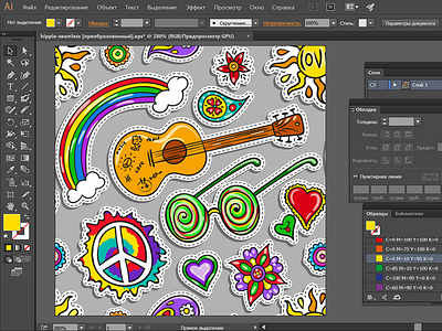 Woodstock time! Hippie cartoon style cheerful vector work 60s colorful design flower hippie hippy microstock peace seamless stickers stock woodstock