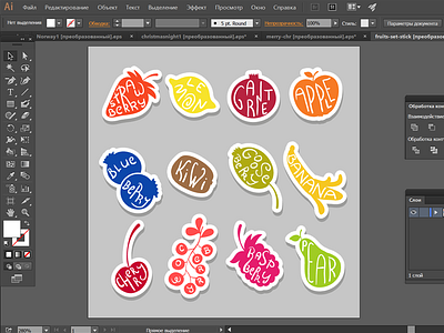 Fruits and berries - vector stickers set