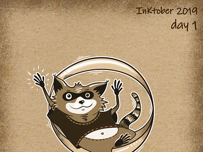 Inctober Raccoon, day 1 - ring 1 2019 2d animal art artist cg challenge character craft cute day illustration ink inktober inktober2019 october paper raccoon ring