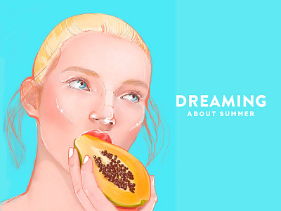 Summer dreams beauty bright dream eyes fruit girl hair lips papaya pink portrait summer