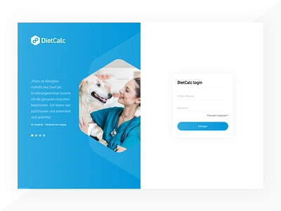 DietCalc Splitscreen 1 blue branding clean login splitscreen ui