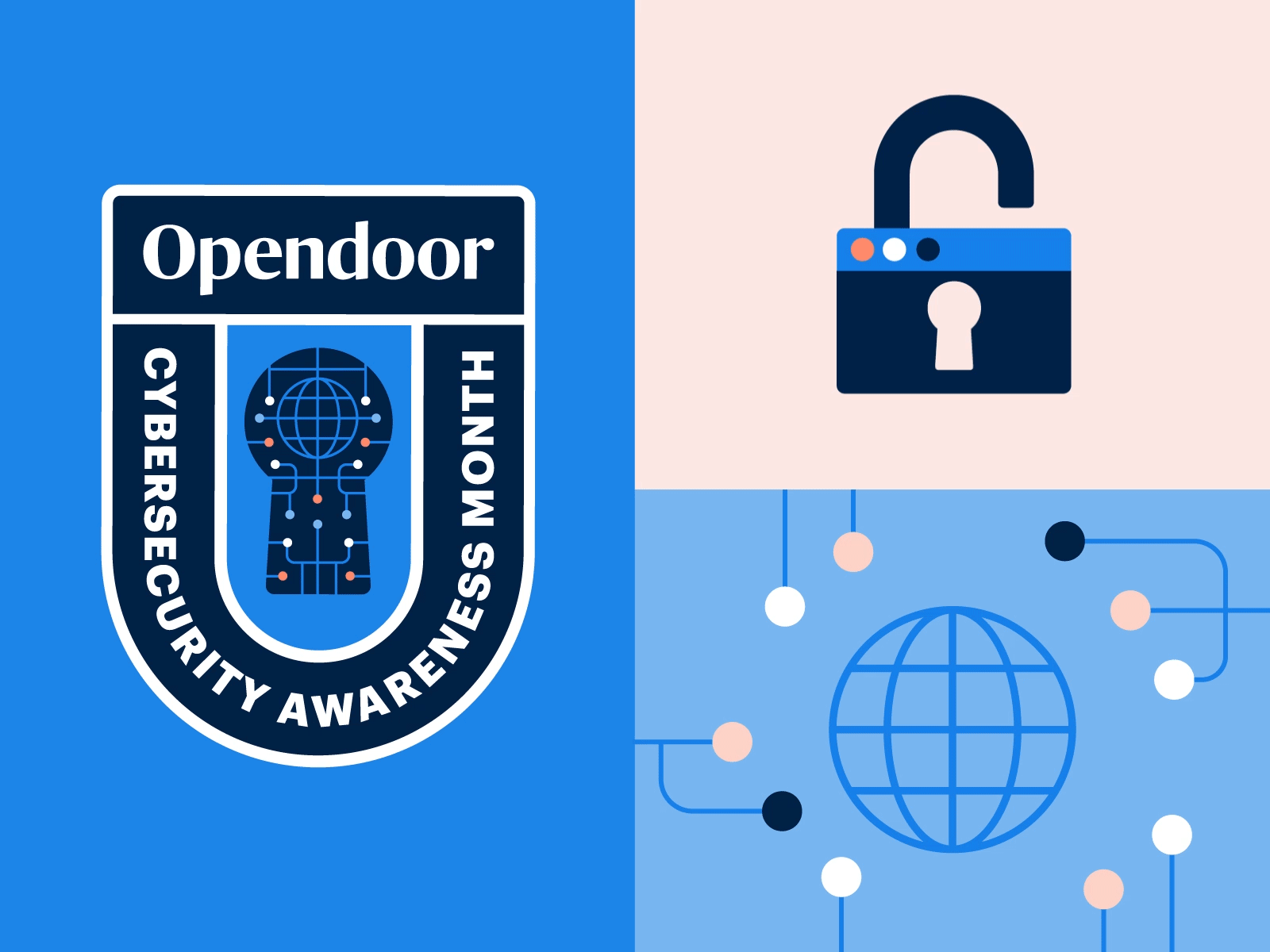 Opendoor Cybersecurity Awareness Month badge branding cybersecurity fintech hackers holt510 illustration internal communications logo san franciso security