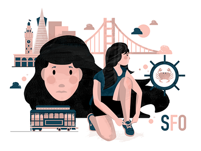 SFO character illustration oakland san francisco texture