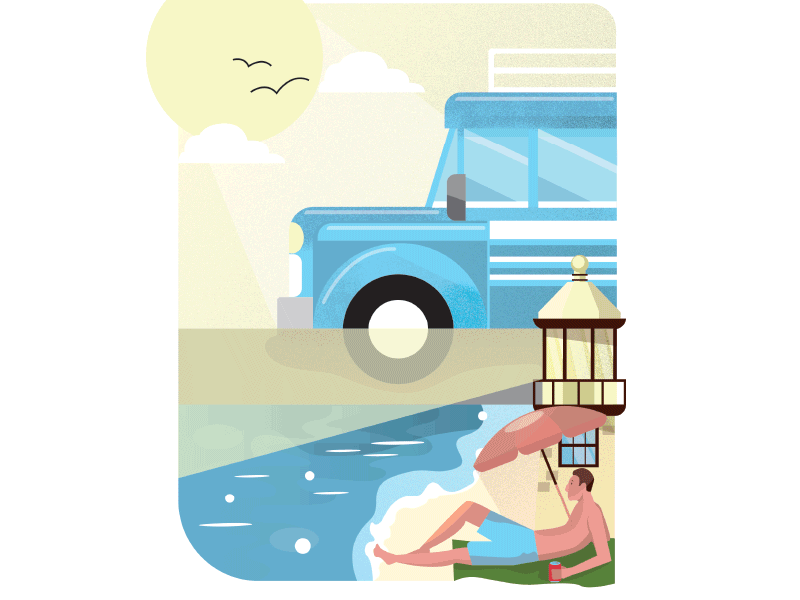 Barnabus The Big Blue Bus bus character holt510 illustration lighthouse oakland san francisco texture visual designer