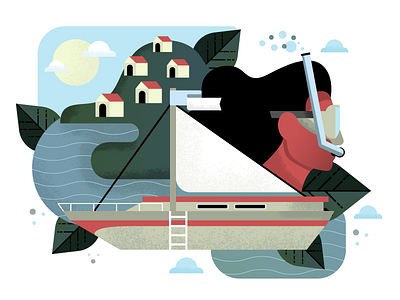 Back From Vacation boat character illustration oakland ocean san francisco sun vacation virgin islands