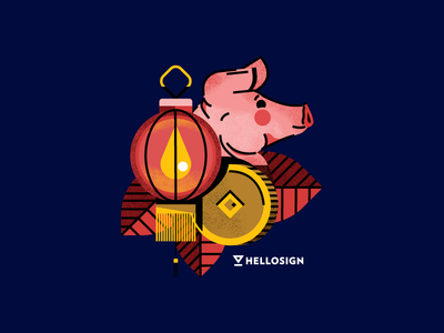 Happy New Year!!! coins hellosign illustration illustrator lantern lunar new year oakland pig san francisco sticker stickermule texture vector year of the pig