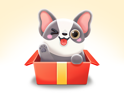 French bulldog in a gift box game icons