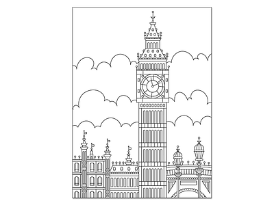 Big Ben Monoline - Black/White big ben black white britian buildings england monoline postcard