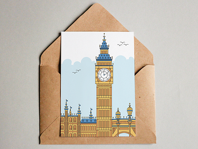 Big Ben Postcard big ben britain building design england illustration monoline postcard postcard design sky