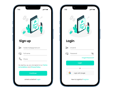 Modern Sign up Screens app design ui