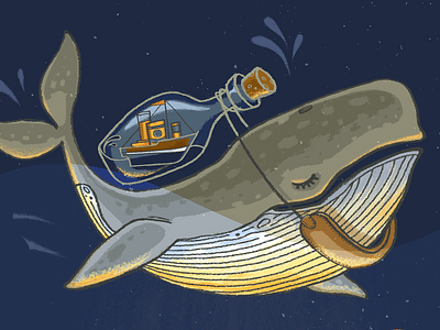 Triad 1 - Detail 2 art bottle design digital painting dive free illustration ocean ship swim wall water whale